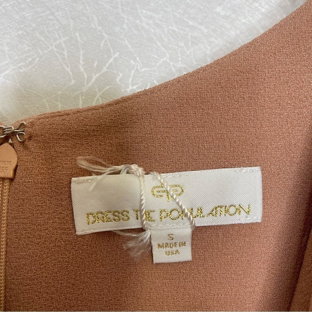 DRESS the Population Mira Ruffled Hem Dress TAN S - Picture 3 of 4
